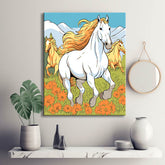 Jumping horses in the field - painting by numbers